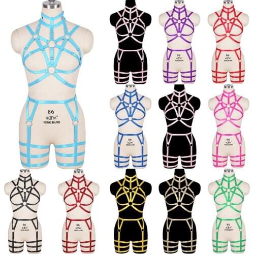 Goth Chest Harness Fashion Light Sexy Bride Foot Bandage Sexy Lingerie Set Plump Woman Body Stockings Garter Belt Bdsm Rave Wear