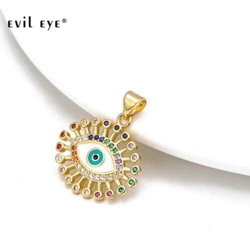 EVIL EYE Colorful Rainbow Zircon Pendant Gold Color Turkish Evil Eye Charm Pendant for Bracelet Necklace Jewelry Making BD308