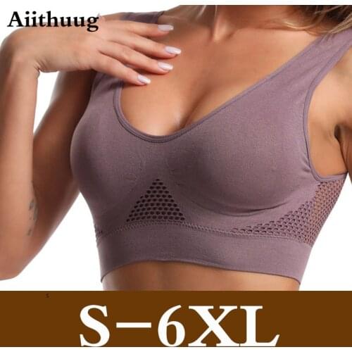 Aiithuug 6XL Sports Bra for Women Longline Padded Bra Yoga Crop Tank Tops Fitness Workout Running Top Breathable Mesh To Increas