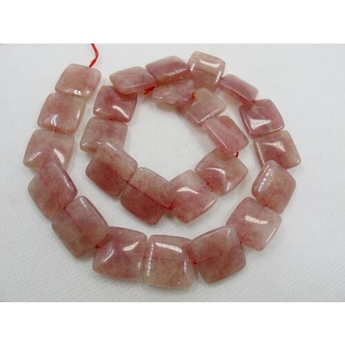 STWB002-Natural Strawberry Quartz Crystal Bead 12-25mm Square Healing Stone Jeweley Loose Bead 15.5"/strand for jewelry making