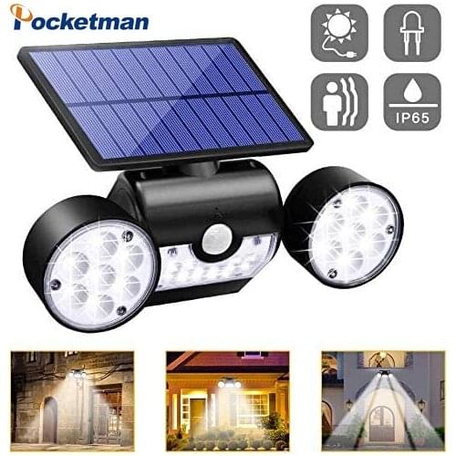 LED Solar Light Rotatable Solar Motion Security Night Lights Solar Powered Wall Lights with Dual Head Spotlights for Yard Garden