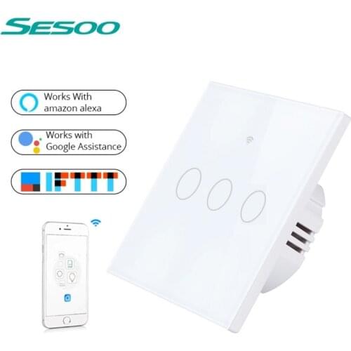 SESOO EU Standard ,WIFI Smart Touch Switch APP Wireless Light Wall Switch 3 Gang 1way for Alexa / Google Home/Smart Life