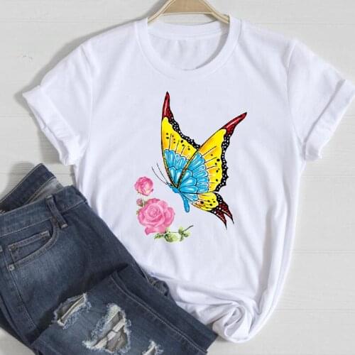 T-shirts Women Printing Butterfly Fashion Clothing 2021 Spring Summer Tshirt Top Lady Print Clothes Graphic Female Tee T-Shirt