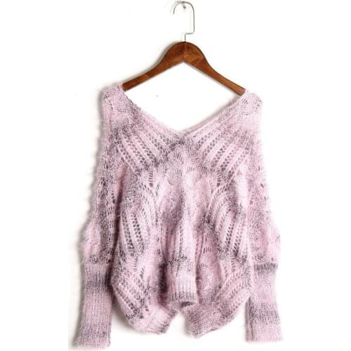 V-neck Short Section Sweater Womens Knitted Hollow Spring and Autumn New Style Students Bat Sleeve Loose Hoodie with Sleeves