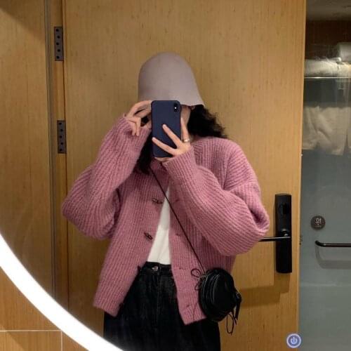 2021 Women Solid Thick Short Knitted Sweater Cardigan Casual New Autumn Female Fashion Loose O-neck Long Sleeve Cardigans L1014