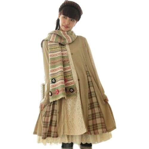 Mori girl plaid lace crochet embroidery patchwork rockabilly tunika donna ethnic lolita tunique femme cotton women summer dress