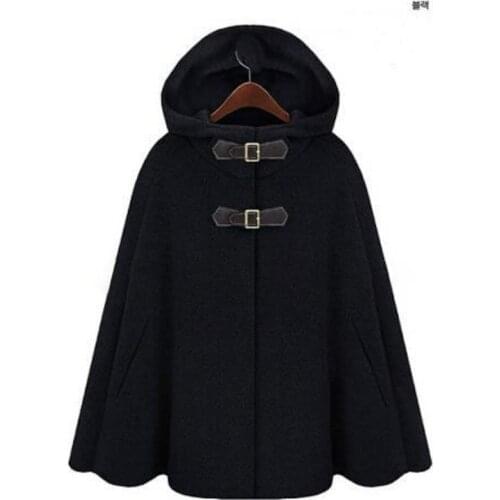 Womens Woolen Loose Parka Coats Casual Winter Batwing Poncho Hooded Long Sleeve Cloak Capes Jacket Grey Black Hooded Cloak