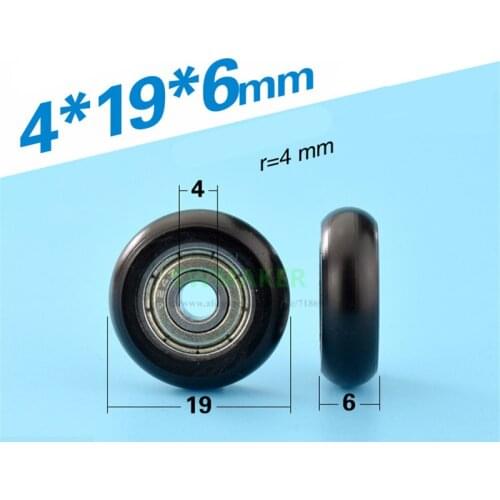 1pcs 4*19*6mm 624zz bearing wrapped pulley, Peilin wheel, spherical arc rolling wheel, POM cabinet drawer wheel orange black