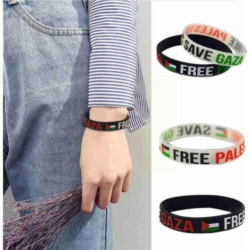 1Pc Save Gaza Free Palestine with Flag Silicone Rubber Silicone Black Inspirational White Bracelet and Bracelet R8A8