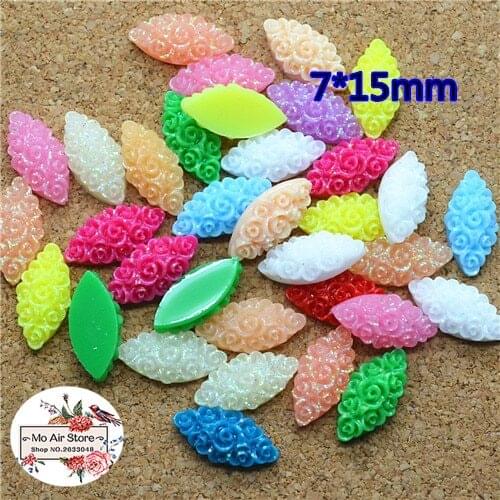 100pcs 7x15mm Mixed Color Marquise shiny flower resin flatback cabochon DIY jewelry/phone decoration No Hole