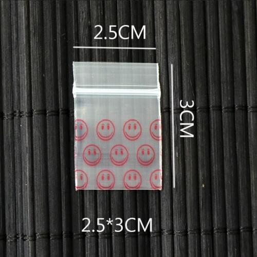 100pcs/lot 2.5x3cmZip Lock Self Sealing Reclosable Plastic Smile Print Poly Bag for Components Jewelry