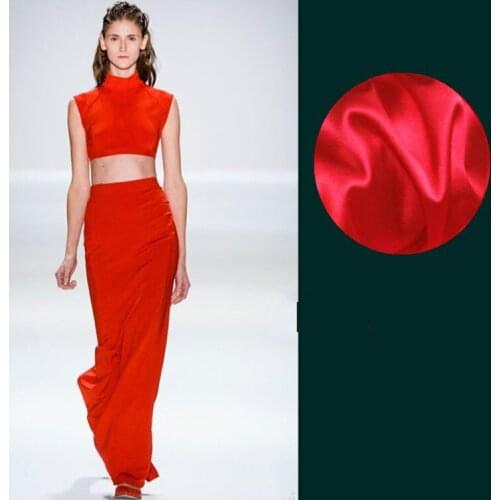 114cm red silk fabric soft dress shirt silk stretch crepe satin fabric solid color silk fabric wholesale silk cloth