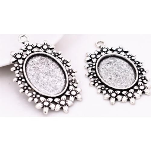 New Fashion 4pcs 18x25mm Inner Size Antique Silver Plated Flower Style Cabochon Base Cameo Setting Charms Pendant-A4-36