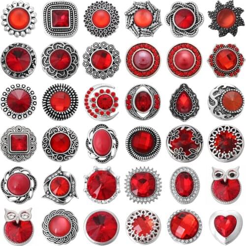 6pcs/lot Snap Button Jewelry Red Rhinestone Crystal Snap Buttons Fit 18mm Snap Bracelets Bangles DIY Jewelry