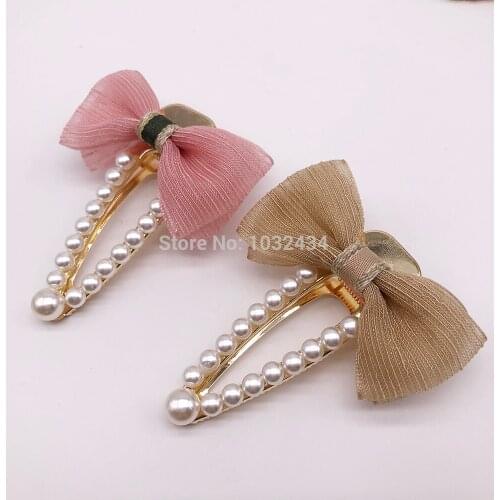 60 Pcs/lot Bowknot Pearl hair Clip BB Clips Hairpin Rim Hair Bows Sweet Hair Accessories For Women Barrettes Headdress
