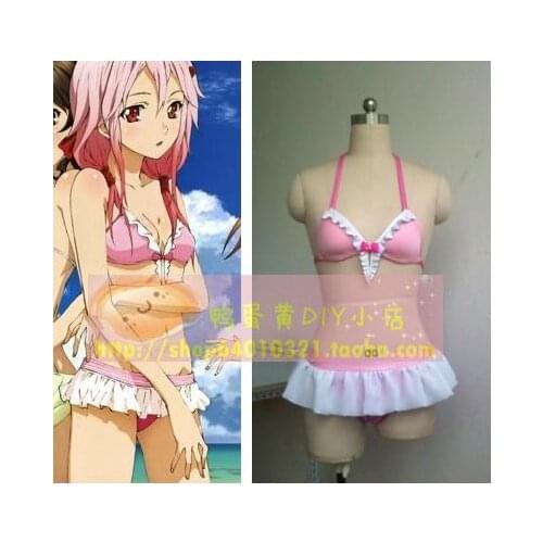 Anime Guilty Crown Yuzuriha Inori Cosplay Costume Bikini Custom Swimsuit Cosplay Wig for Women Girls Summer and Halloween Party