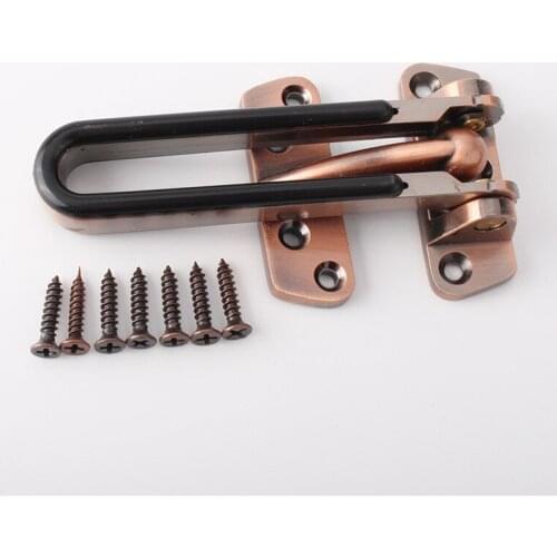 Antique Copper Zinc Alloy Security Door Guard Latch With Black Rubber Stopper Swing Bar Door Security Bolt Latch