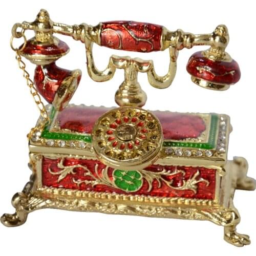 Antique telephone jewelry box home decoration telephone trinket box enameled box pewter crystal Christmas birthday gift