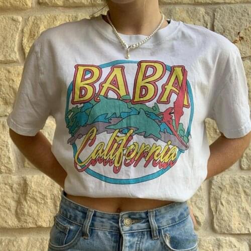 Baba California Letter Printed Summer Fashion Kawaii Cute Vintage Casual Funny White Women Tee T-Shirt