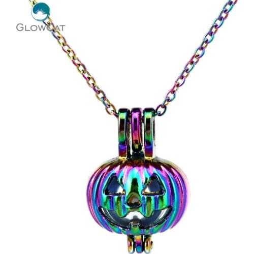 C389 COLORS Halloween Pumpkin Stainless Kids Party Necklace Pendant Aroma Essential Oil Diffuser Locket Necklace