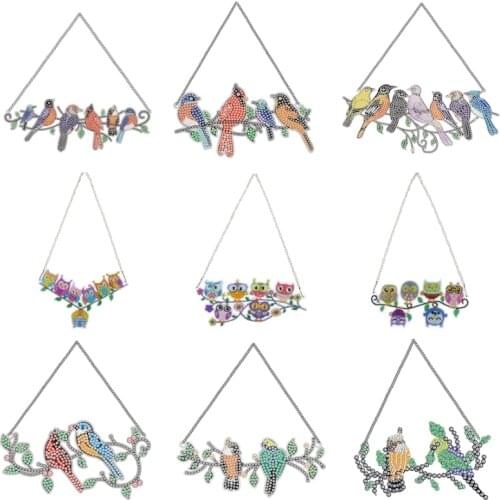 DIY Diamond Painting Animal Birds Hanging Ornaments Diamond Embroidery Mosaic Window Pendant For Door Home Wall Decoration Gift