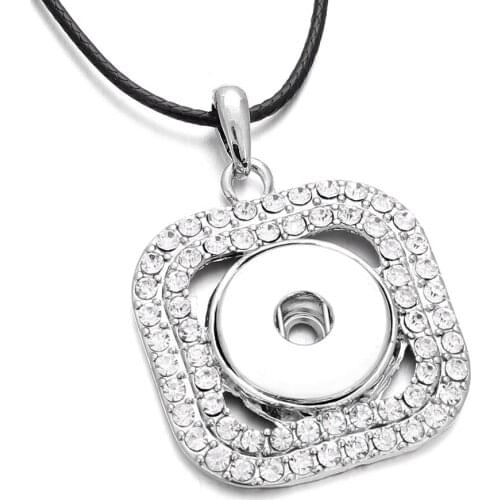 Hot Sale Snap Necklace Full Rhinestone Square Pendant fit 18mm Snap Buttons for Snap Jewelry