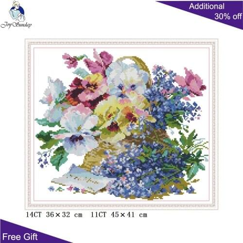 Joy Sunday Beautiful Flowers Home Decor H835 Counted Stamped Oil Painting Flowers Needlework Needlepoint DIY Cross Stitch Kits