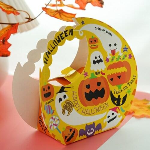 Halloween Candy Box Haloween Pumpkin Biscuit Portable Box Trick Or Treat Candy Box Kids Favor Happy 2021 Halloween Party Decor