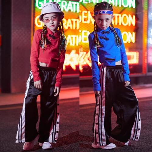New YearS Day Girls Jazz Dance Costume Chinese Style Hip Hop Clothing Children Street Wear Kids Wide Leg Pants Suit Tide DL5476