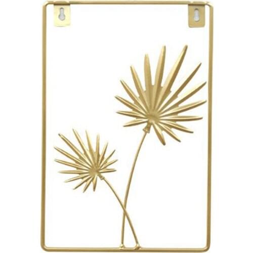 Wrought Iron Palm Leaf Golden 3D Wall Hanging Decoration Nordic Style Living Room Background Wall Decoration