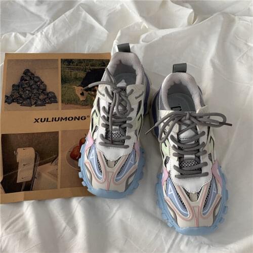 2021 Black Platform Sneakers Women Shoes Casual Lace Up Thick Sole Shoes Woman Beige Chunky Sneakers Leather Vulcanize Shoes