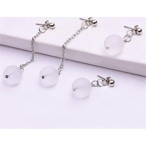 Fashion Round Ball Long Chain Earrings Transparent Scrub Glass Ball Earrings For Women Beauty Decoration Statement Jewelry