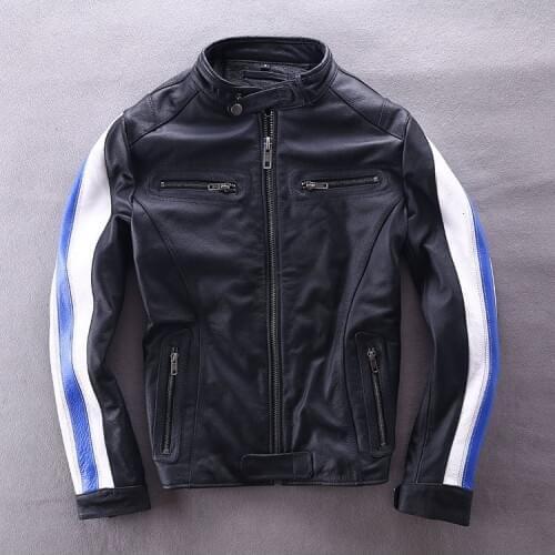 2020 New Men Genuine Mortorcycle Leather Jacket Fashion Spliced Cowhide Biker Jackets Free Shipping