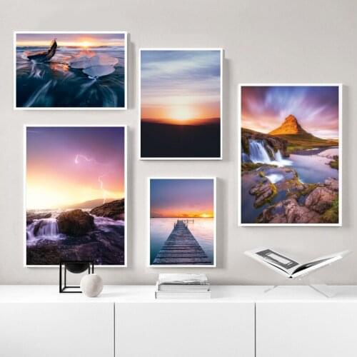 Coastal Sunrise Nature Scenery Wall Poster Nordic Canvas Art Print Sky Sea Sunset Painting Landscape Scandinavian Decor Picture