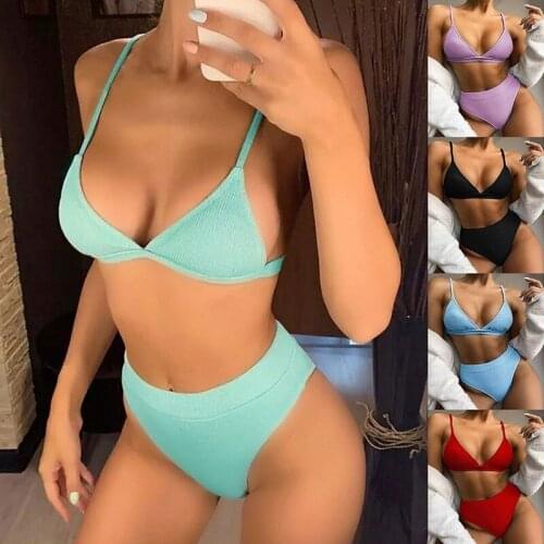 2021 New High Waist Bikini Women Swimsuit Push Up Swimwear Tube Top Y2K Bikini Set Brazilian Bathing Suit Swimming Wear Female