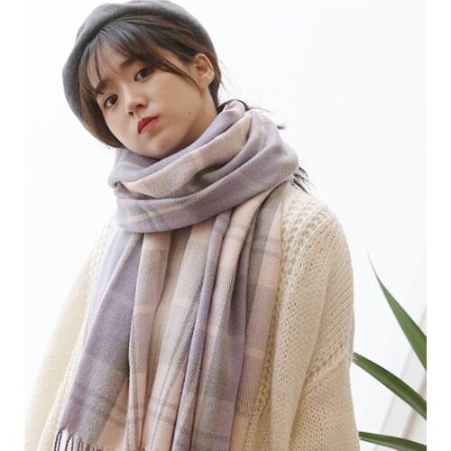 2020 Autumn Winter Female Wool Plaid Scarf Women Cashmere Scarves Wide Lattices Long Shawl Wrap Blanket Warm Tippet