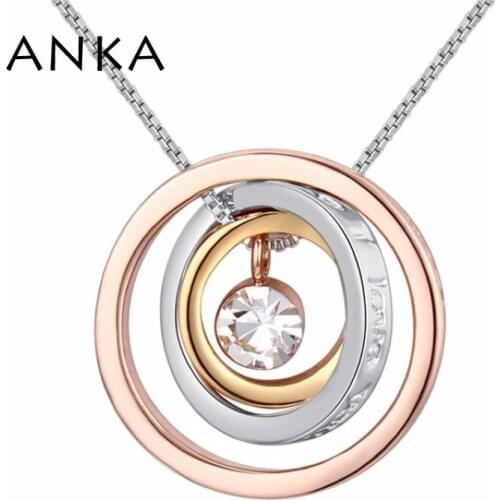 ANKA rose gold color circular pendant necklaces for women round crystal designer romantic necklace Wedding Jewelry #125215