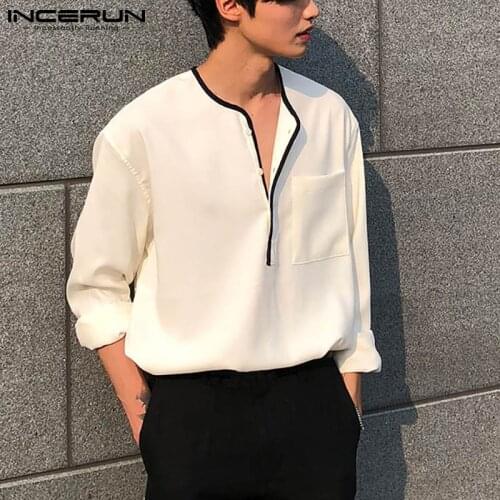 INCERUN 2021 Men Casual Shirt Brand Patchwork Long Sleeve Streetwear Loose Shirts Korean Fashion Leisure Camisa Masculina S-5XL