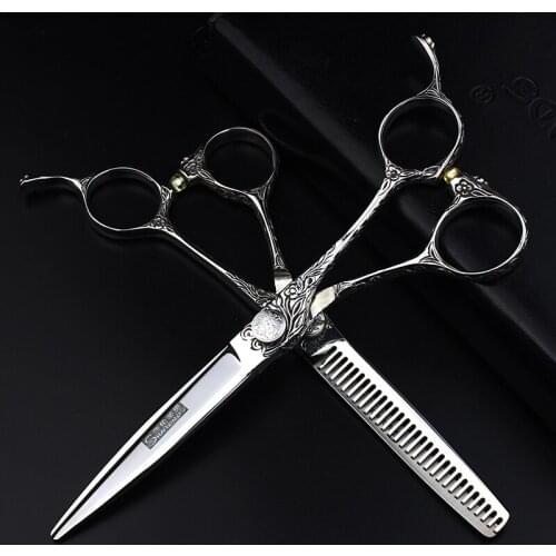 Professional hair salon barber scissors special Chinese style retro haircut scissors 6 inch hair cut flat tooth scissors set