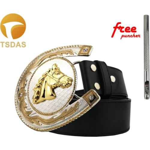 Western Belt Buckles Gold Plated Horse Head Zinc Alloy Belt Buckle For Mens Jeans Suit For PU Belts