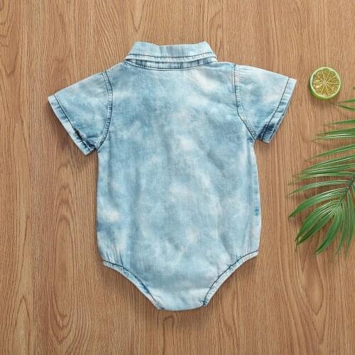 Pudcoco Newborn Baby Boy Girl Clothes Short Sleeve Denim Buttom Pocket Romper Jumpsuit Ouufits Clothes 0-12M