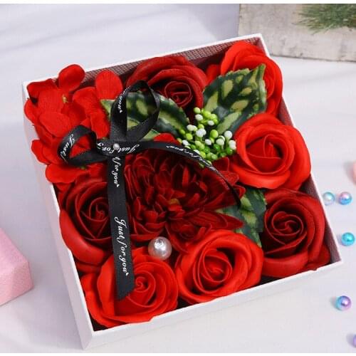 Rose Small Square Box Cross Border New Customized Valentines Day Christmas Gift Soap Flower Eternal Flower Gift