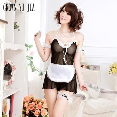 Sexy Maidservant Uniform Sex Play Skirt Maid Backless Perspectivity Sling Dress Japanese Lingerie Eroticas Cosplay Costume