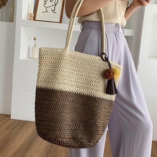 Casual straw large capacity totes rattan women handbags wicker woven tassel lady shoulder bags handmade summer beach big purses