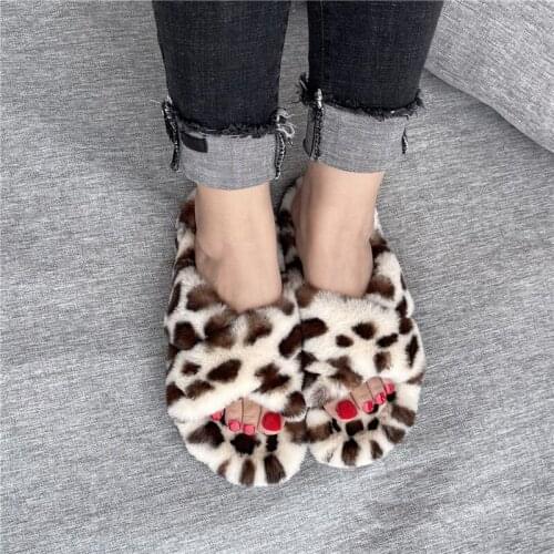 Faux Fur Winter Slippers For Women Fashionable Warm Slippers Women Flat Shoes Comfortable Black Pink Home Slippers