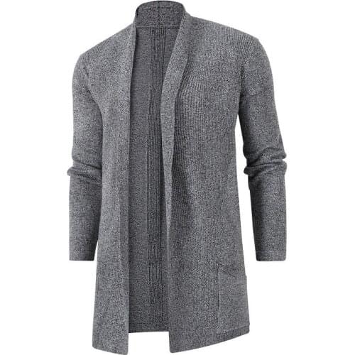 2021 Spring and Autumn Mens Mid-length Korean Slim Trench Coat Mens Knitwear Large Size All-match Casual Cardigan Jacket