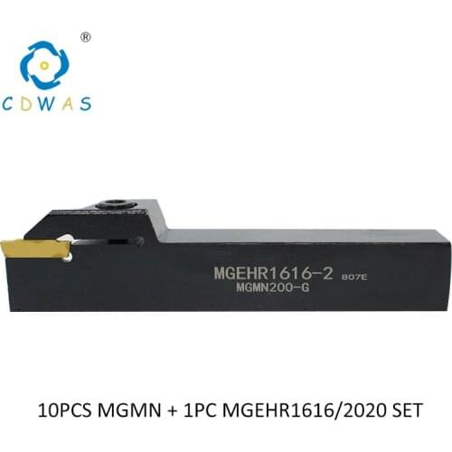 10PCS MGMN 1.5MM-4MM High quality Inserts + 1PC MGEHR2020 MGEHR1616 External Grooving Tool Holder Parting Plate Lathe Tool Set