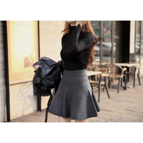 High Waist Pleated Skirts Autumn Winter Knitted Slim TuTu Skirt A Line Houndstooth Skirt 6 color