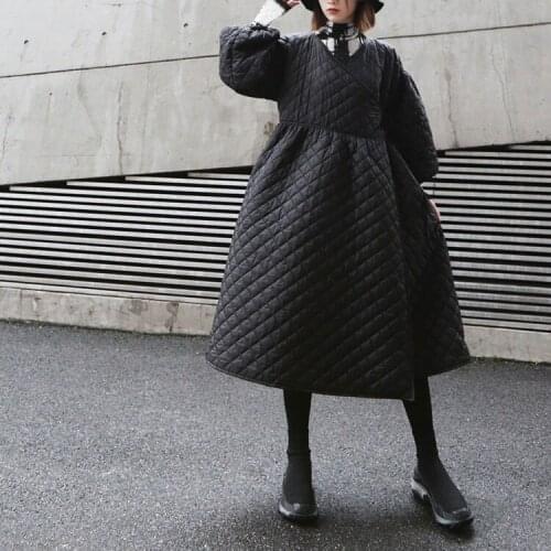 2021 Winter Women Parkas Coat Vintage Warm Coat Casual Loose A-Line Long Coat Women Lantern Sleeve Padded Jacket Femme Overcoat