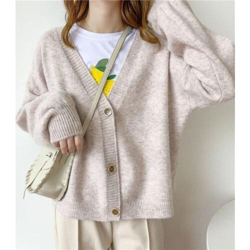 2020 Autumn Winter Women Sweater Cardigans Oversize V neck Knit Cardigans Girls Outwear Korean Chic Tops Suete Mujer Poncho